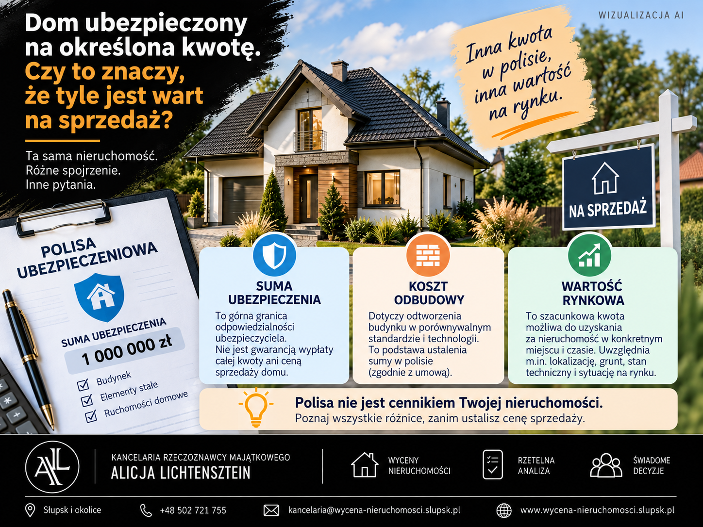 Dom ubezpieczony na określoną kwotę. Czy to znaczy, że tyle jest wart na sprzedaż? 4 Rzeczoznawca majątkowy Słupsk